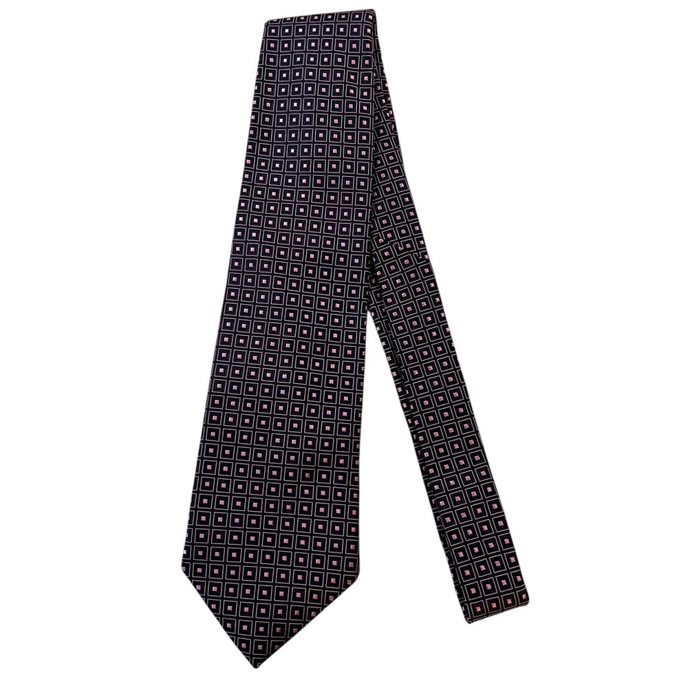Brooks Brothers 346 Men's Tie Navy Blue & Pink Geometric Pure Silk Tie - Picture 2 of 5